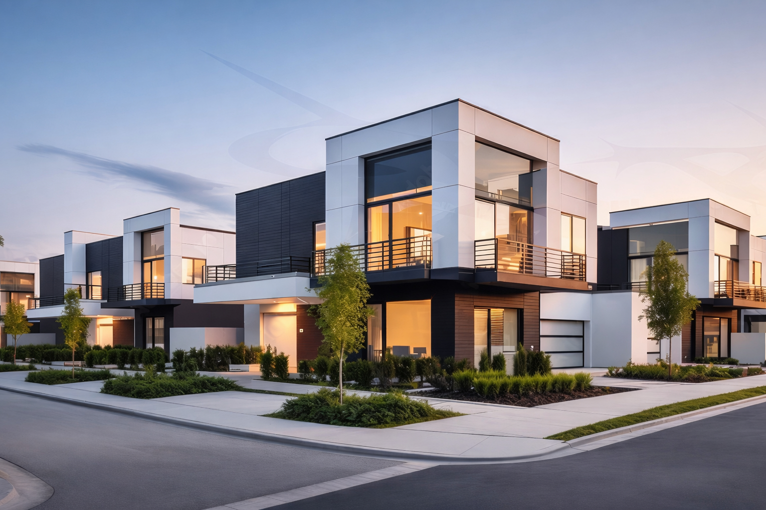 Modern housing development at dusk